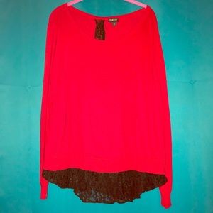 Red sweater with black lace details